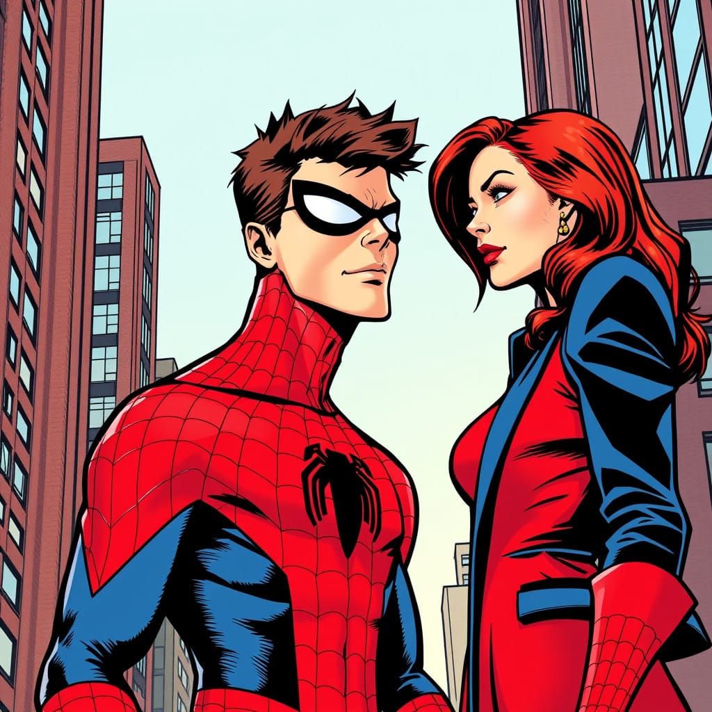 Spider-Man and Mary Jane in Classic Comic Art