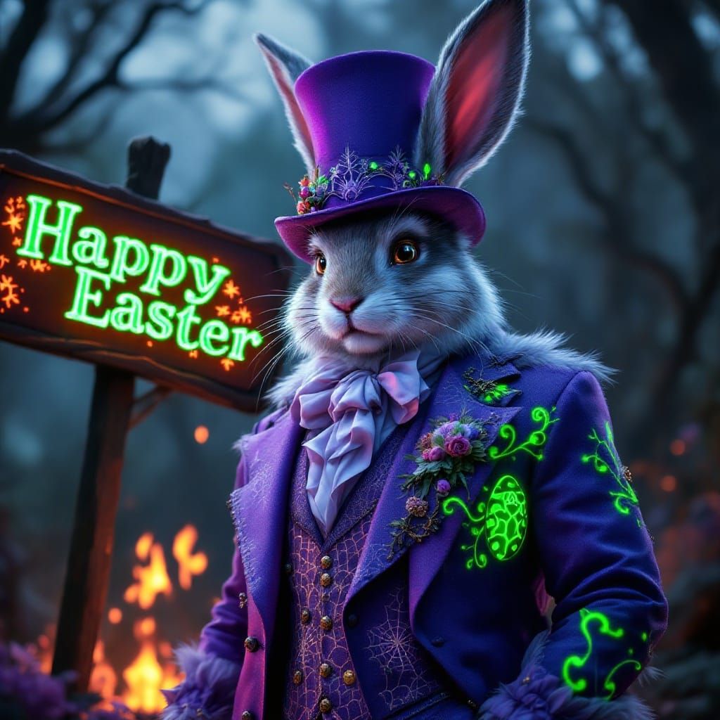 Majestic Easter Bunny in Lavish Purple Attire