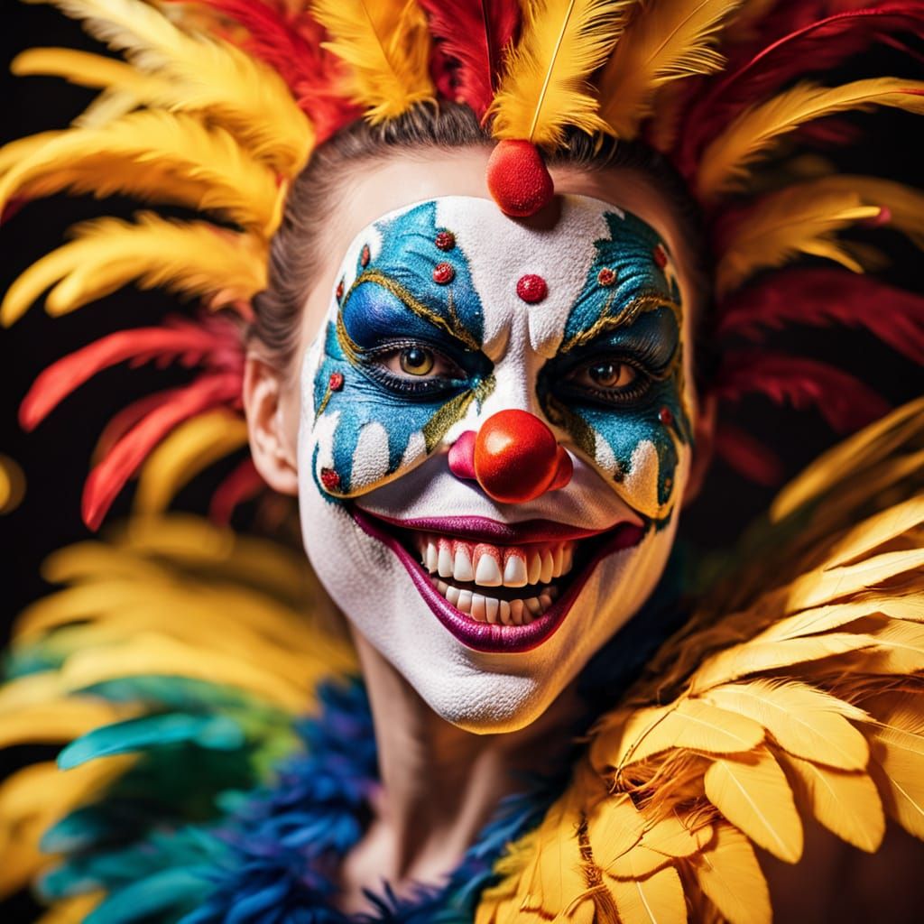 Surreal Feathered Monster Clown Dancer in Macro