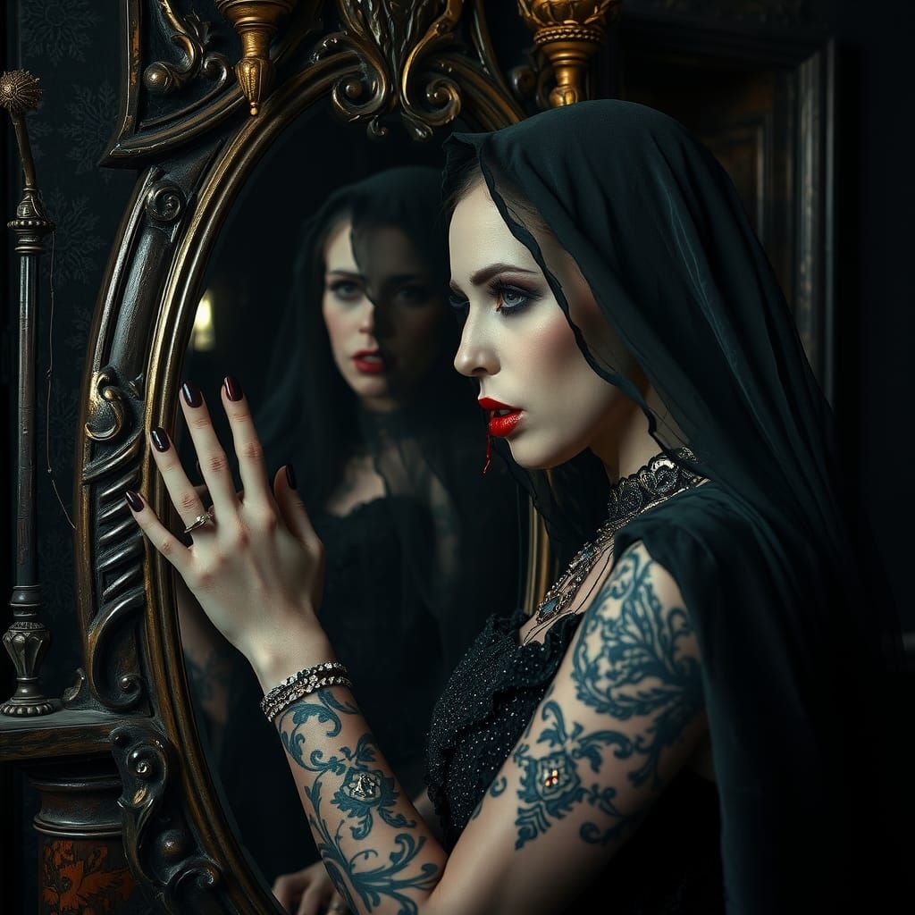 Vampire Girl in Castle Chamber, Dark Surrealism