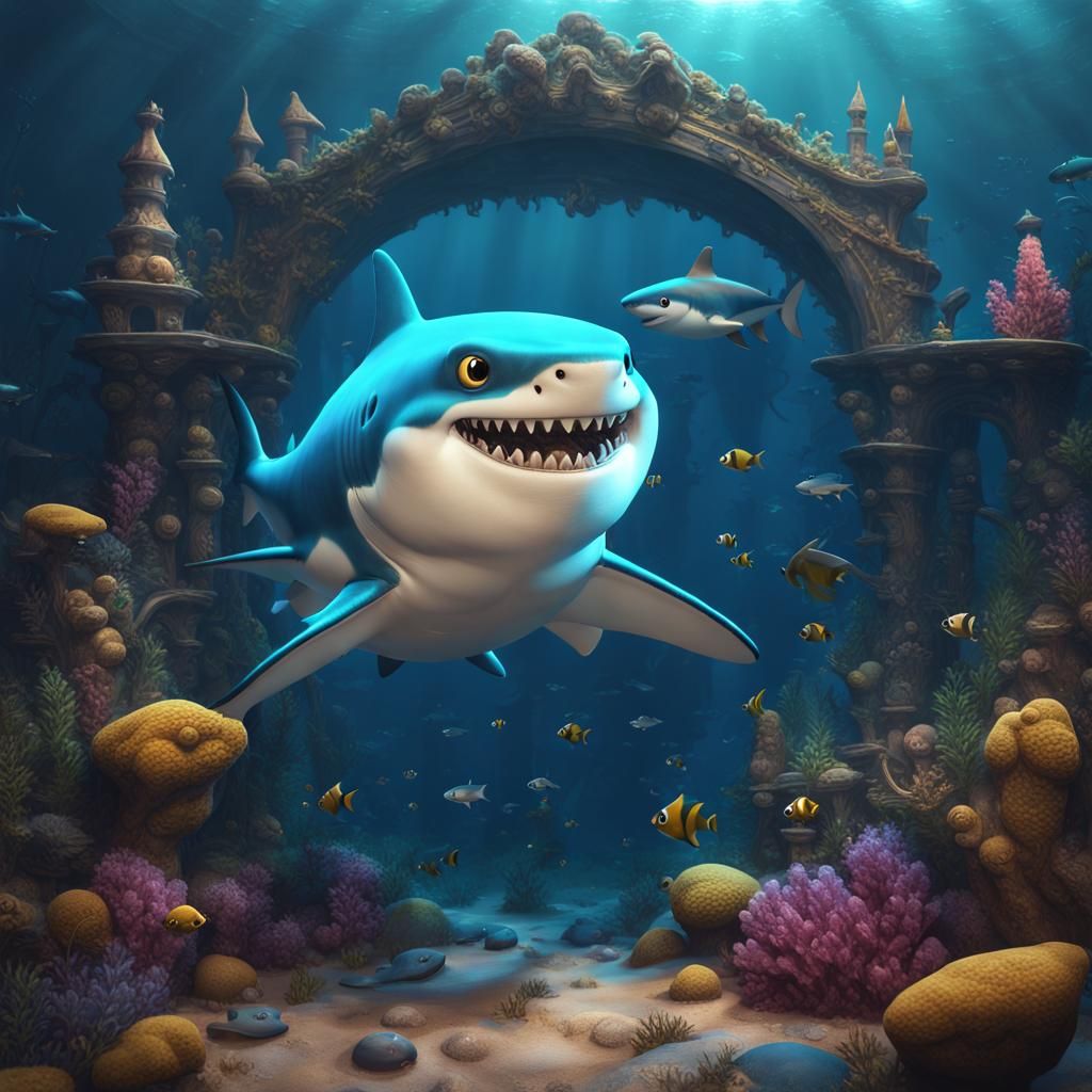 Fantastical Baby Shark in Detailed Matte Painting