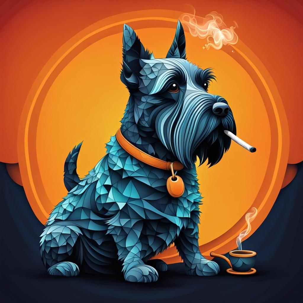 Scottie Dog Smoking Pipe in Abstract Vector Style