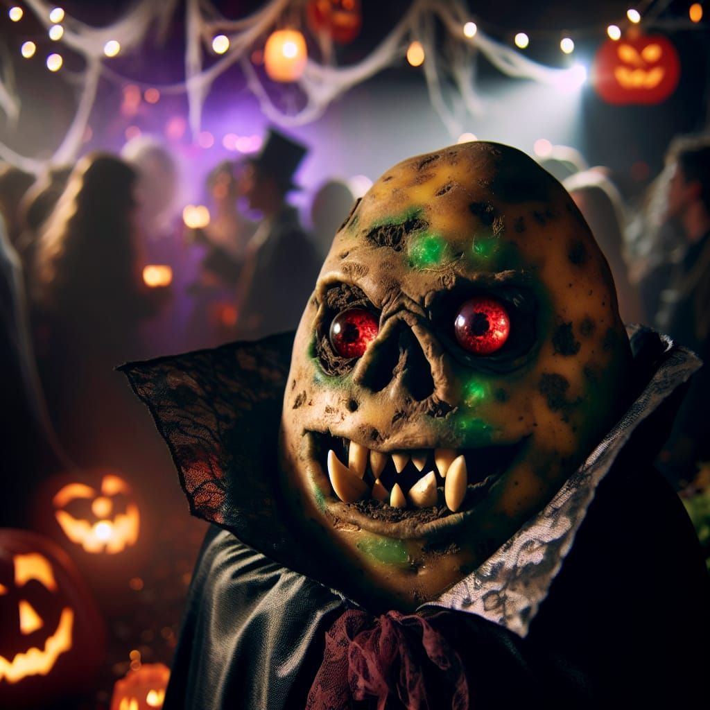 Ghoulish Potato as Dracula at Halloween Party
