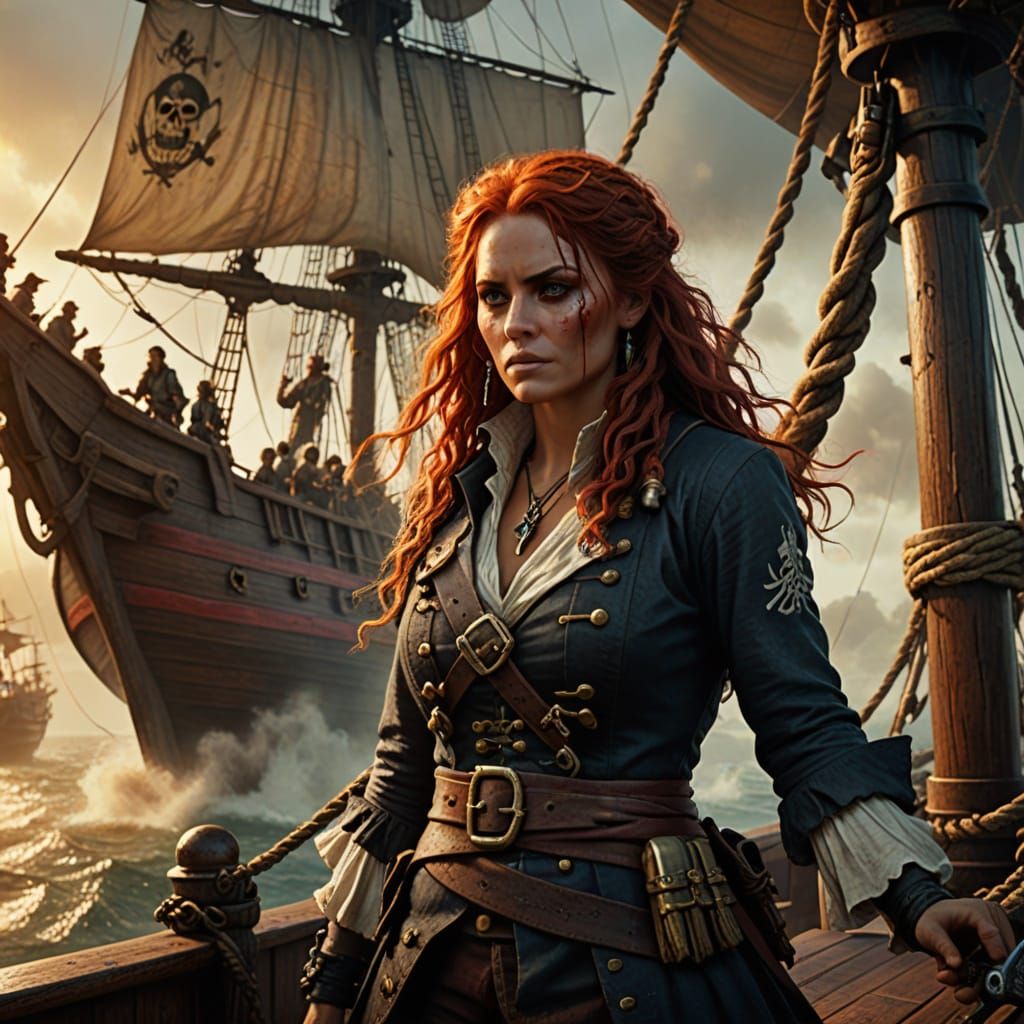 Female Pirate Captain on the High Seas in a Vibrant Fantasy ...