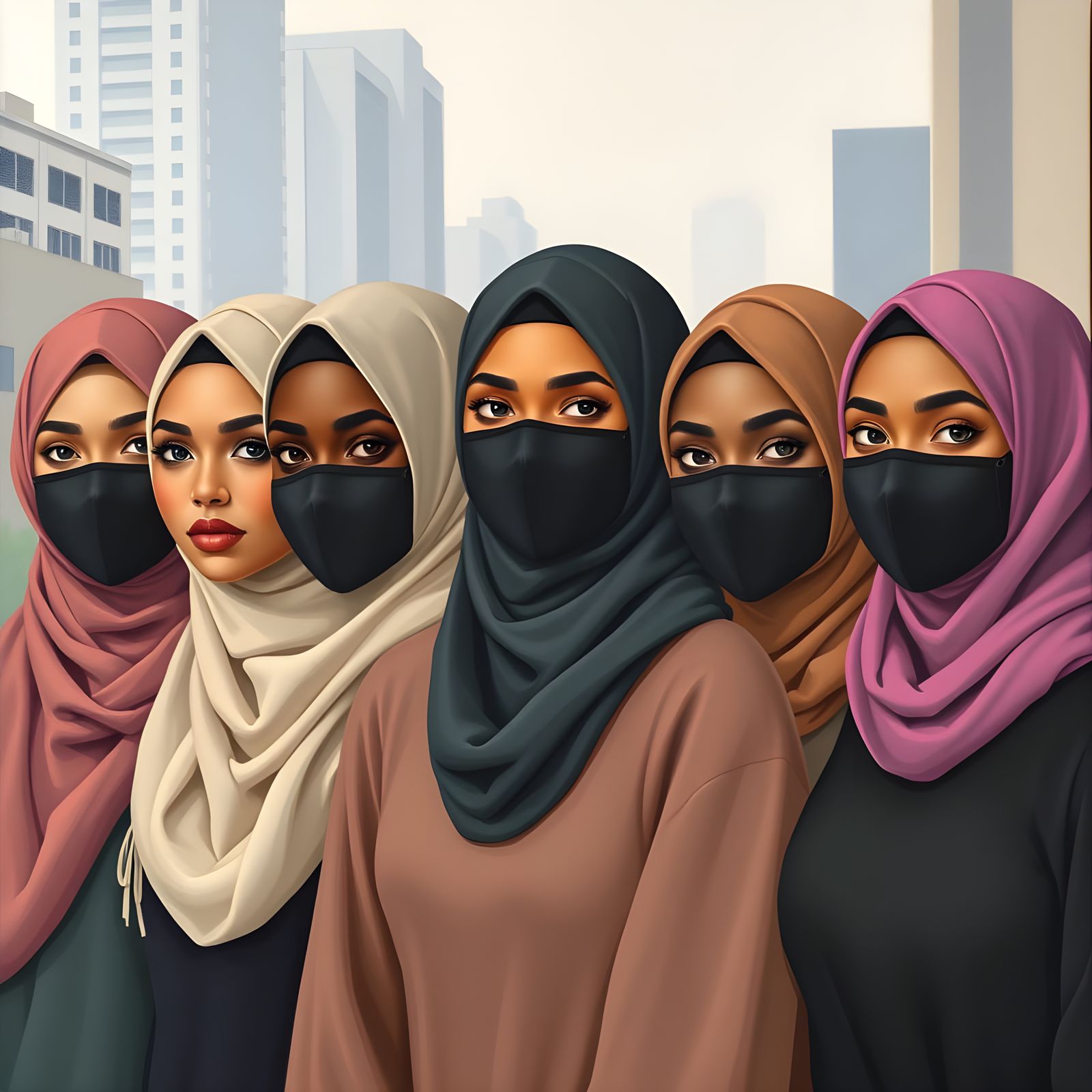 Diverse Hijabi Women Portrait in Cityscape