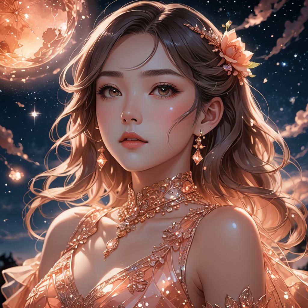 Peach Lady Portrait in Cel-Shaded Anime Style