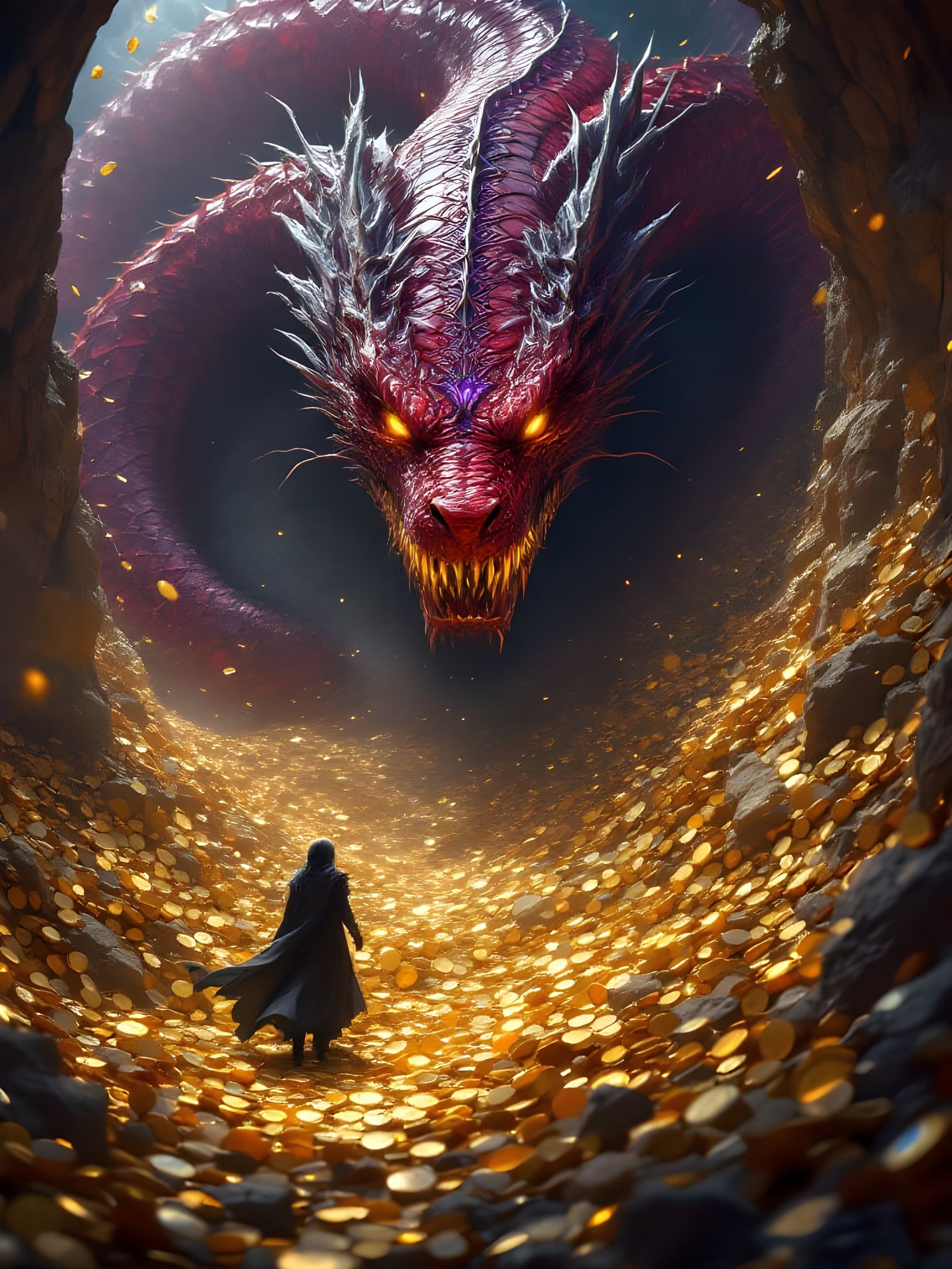 Dark Fantasy Masterpiece: Blood Red Serpent Rises from Golde...