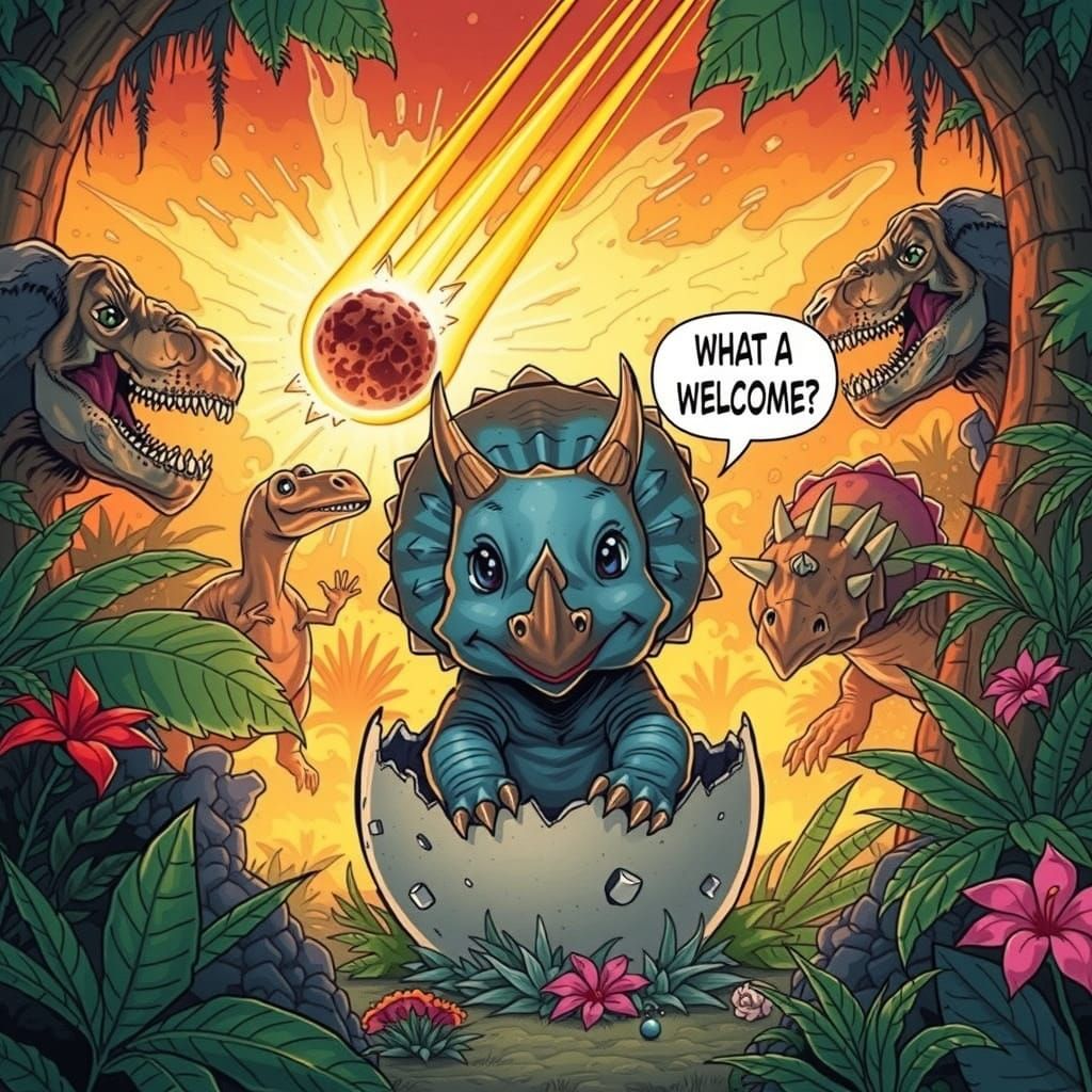 Baby Triceratops Hatching in a Lush Jungle