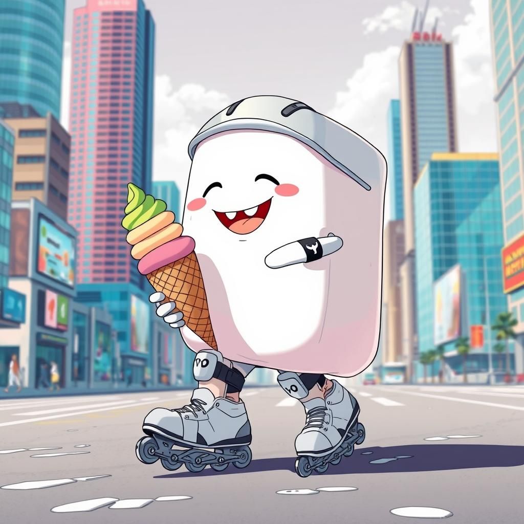 Marshmallow Skater Enjoys Ice Cream: Anime Style