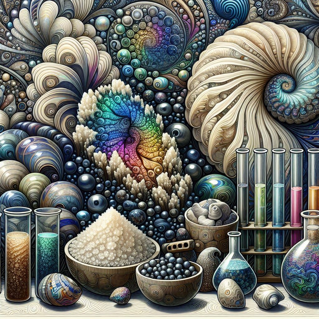 Abstract Minerals and Lab Equipment with Fractal Zentangle