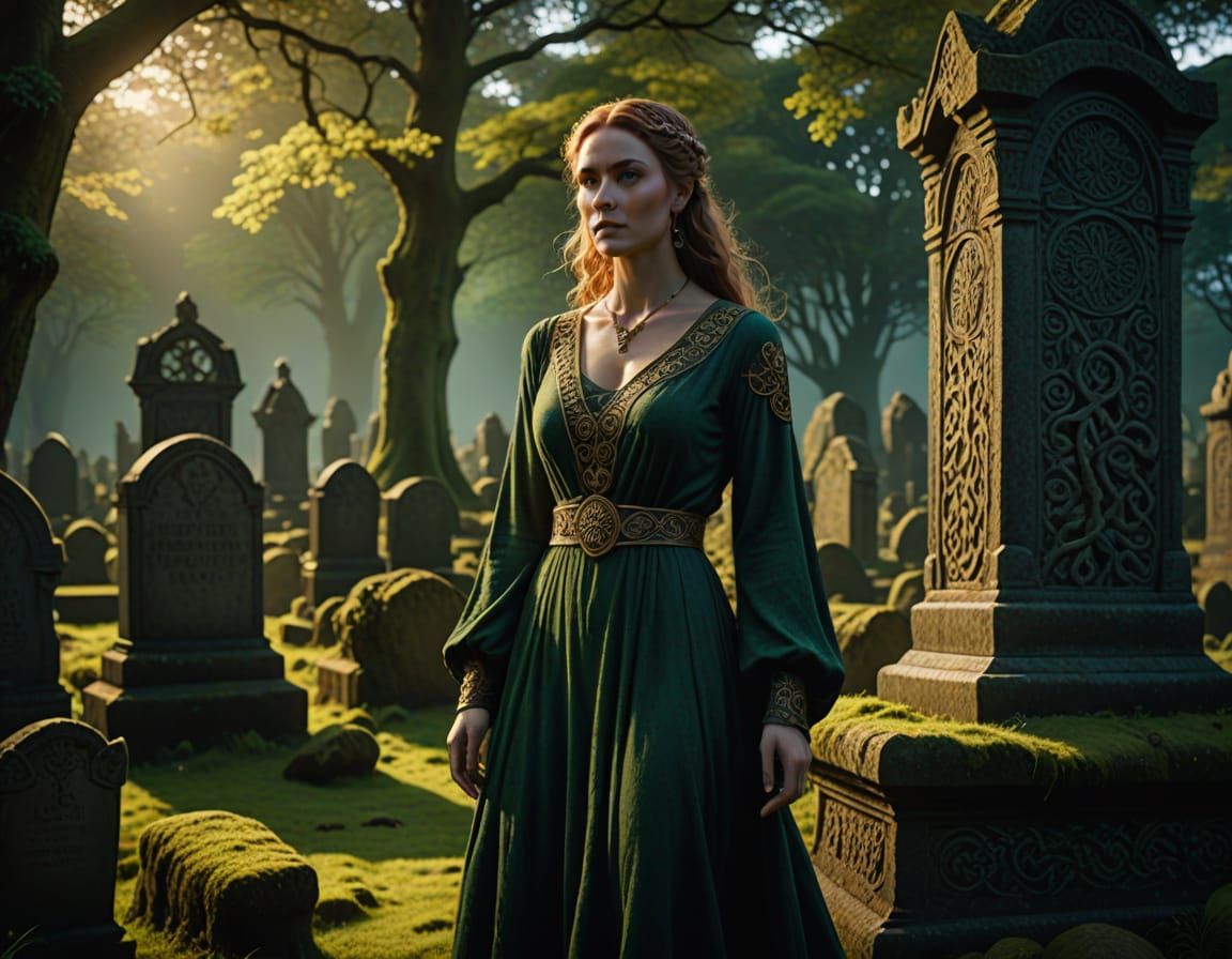 Ethereal Celtic Goddess in a Lush, Ancient Landscape
