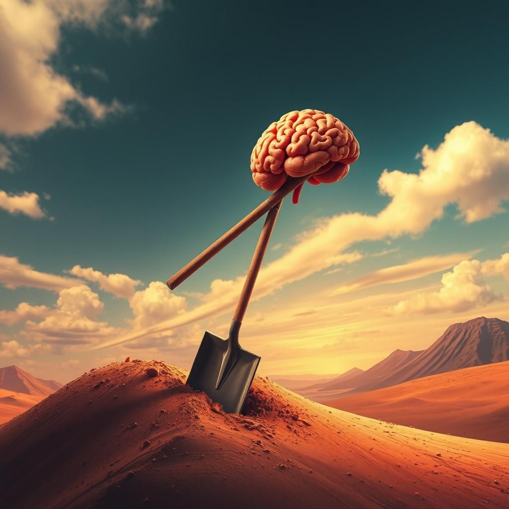 Hyperrealistic Shovel Carrying a Brain
