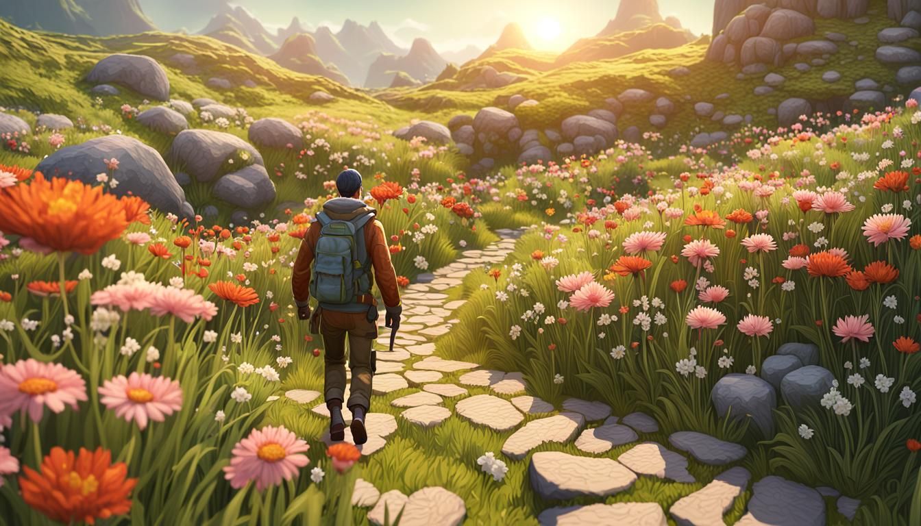 Adventurer in Spring Landscape: Detailed 3D Character