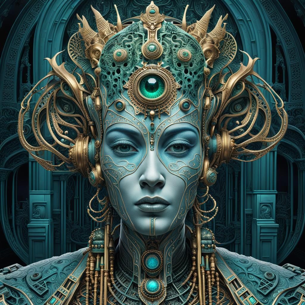 Surreal Biomechanical Portrait of a Queen in Ornate Style