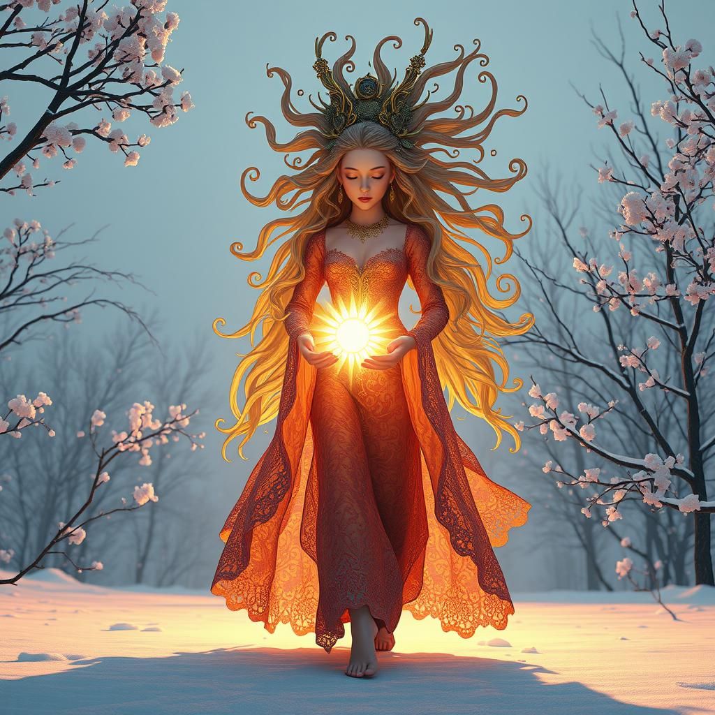 Fantasy Girl Carrying the Sun: Baroque Matte Painting