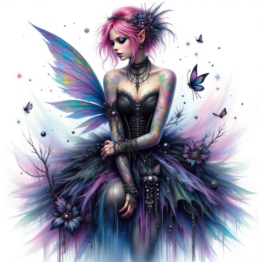 Melancholic Woman in Gothic Lace Dress, Magical Realism