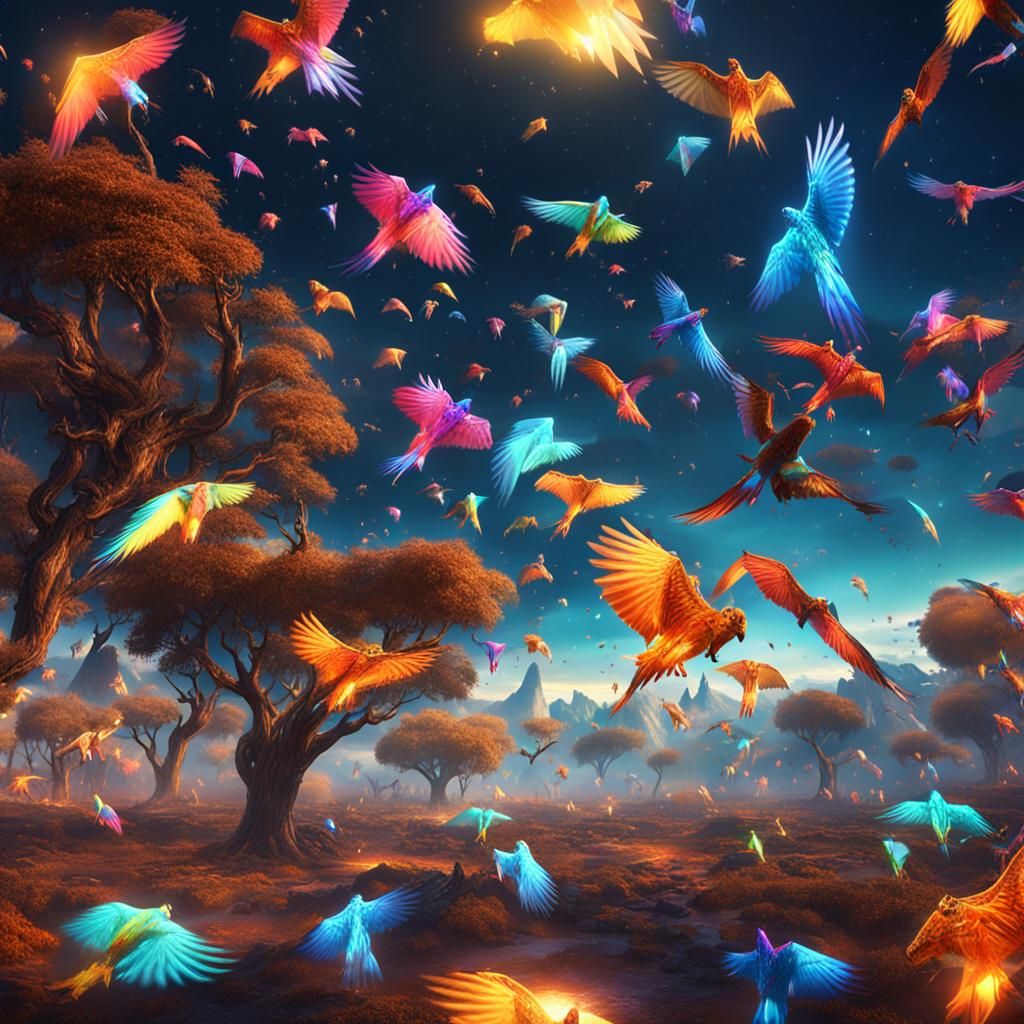 Glowing Kites Ascend from Earth: Fantasy Concept Art