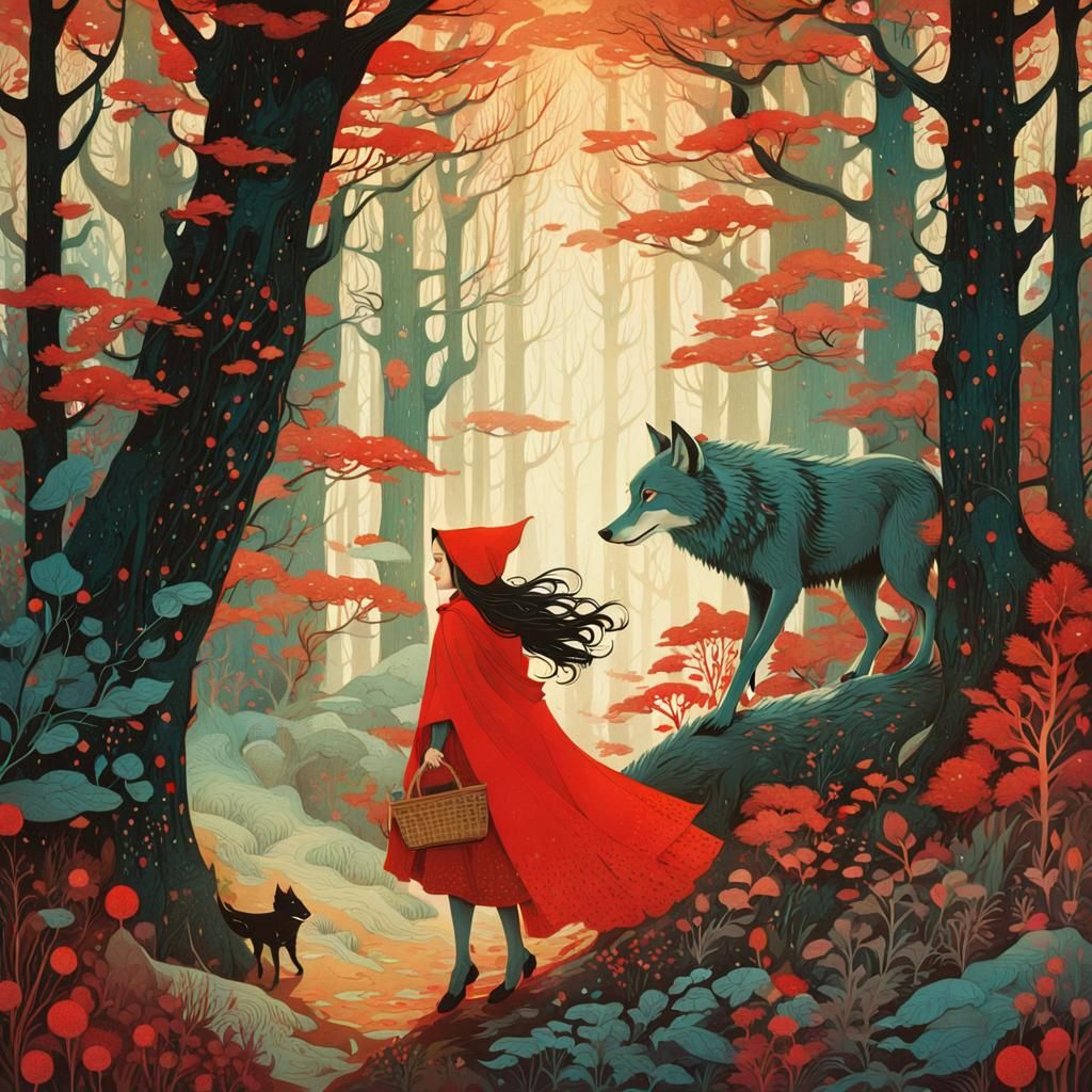 Little Red Riding Hood in a Surreal Forest