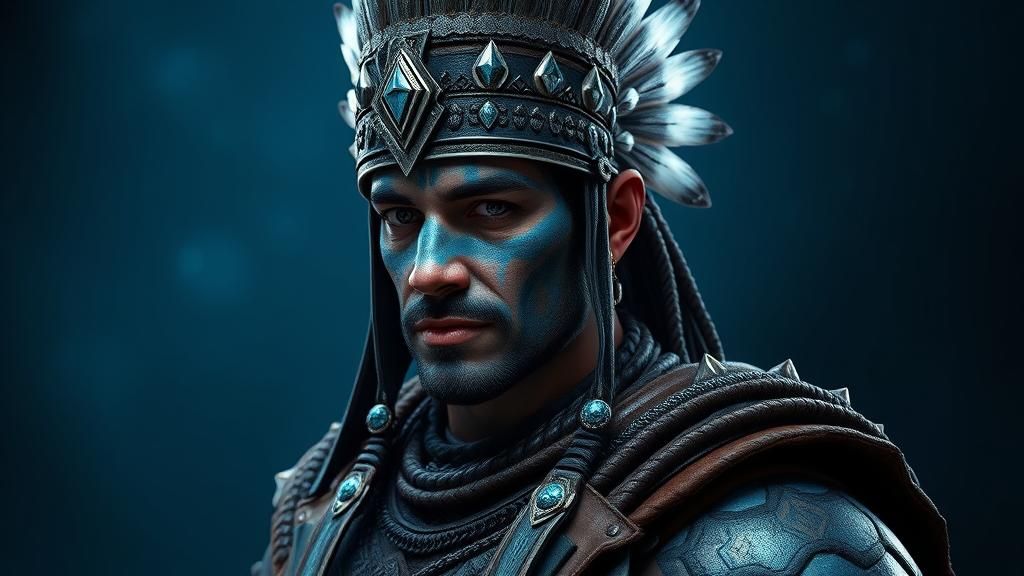 Blue Tribe Warrior Portrait in Dramatic Lighting