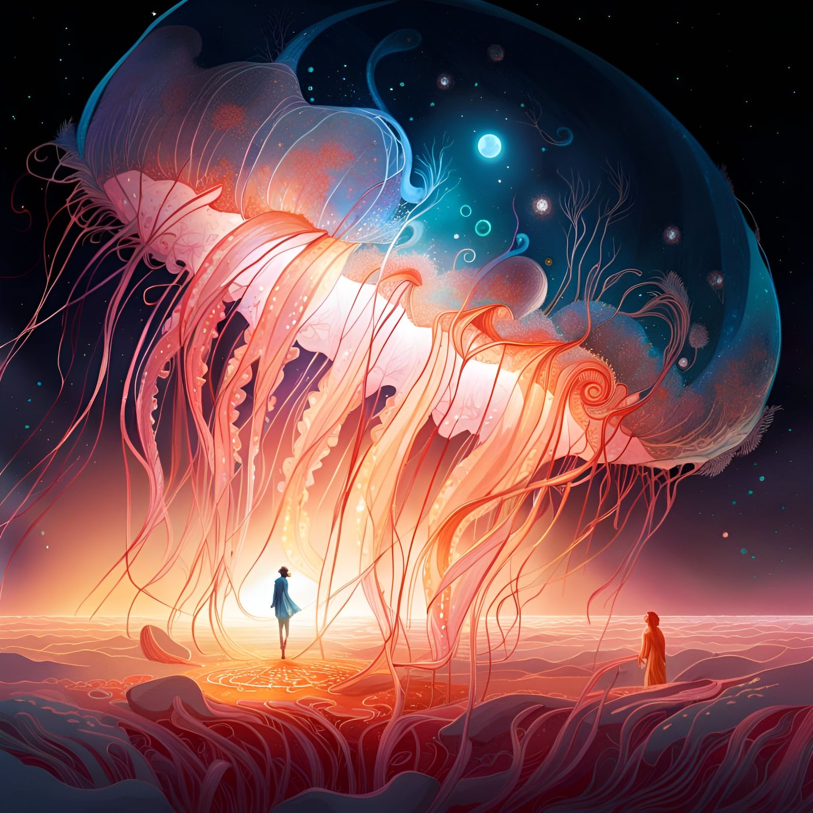 Moonlit Jellyfish: Digital Painting with Intricate Details
