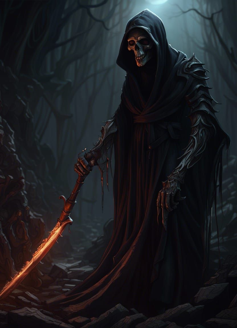 Sinister Grim Reaper in Hellish Underworld, Digital Art
