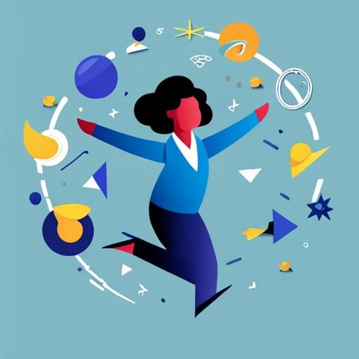 Blue Woman Jumping in Corporate Memphis Style