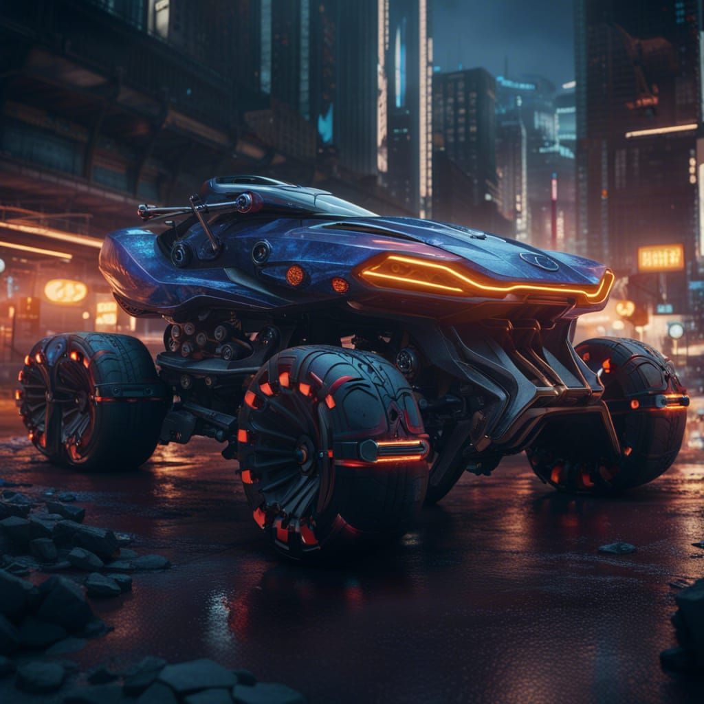 Futuristic Six-Wheeled Car Concept Art