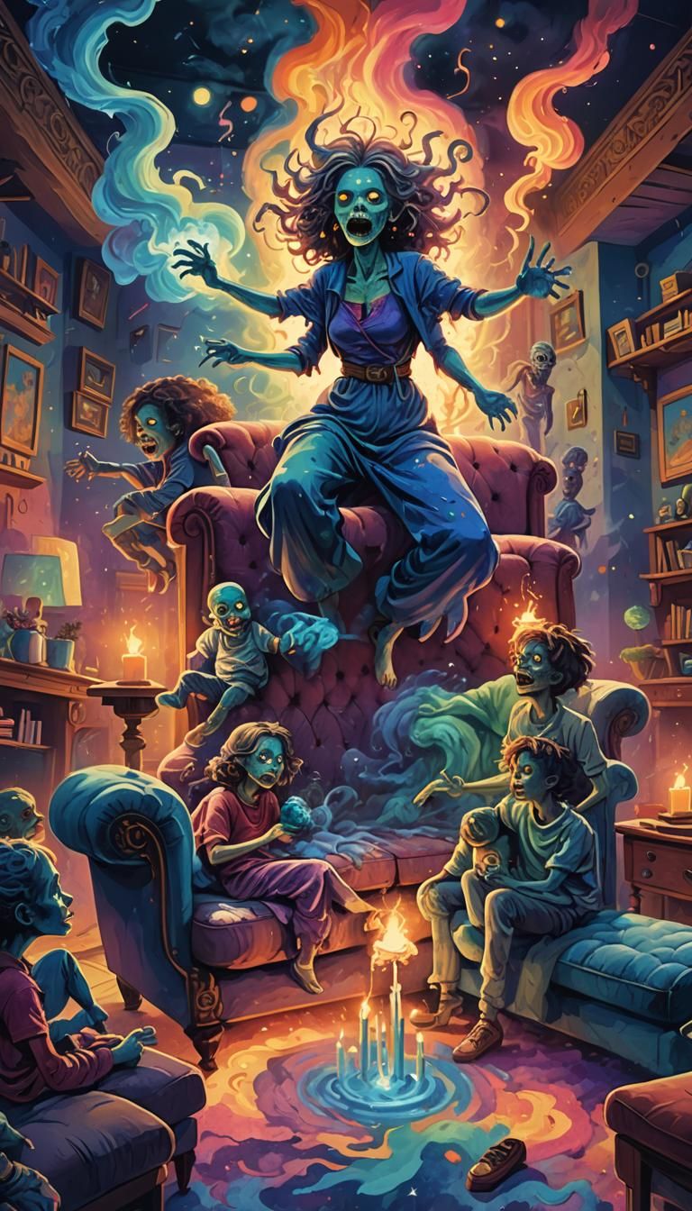 Cosmic Zombie Mother in Pablo Amaringo Style