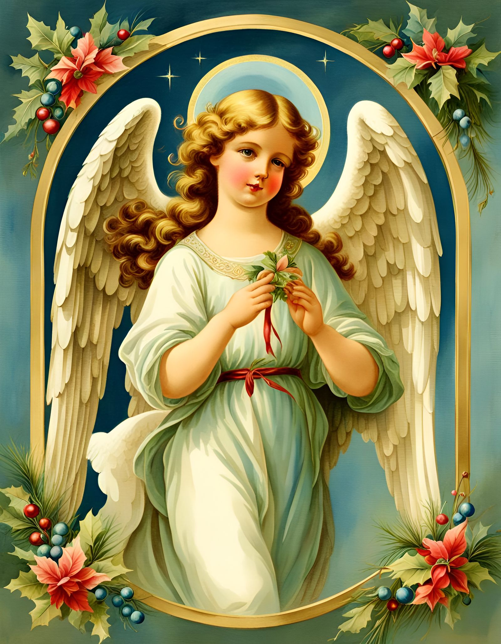 Vintage Victorian Christmas Angel in Watercolor Style