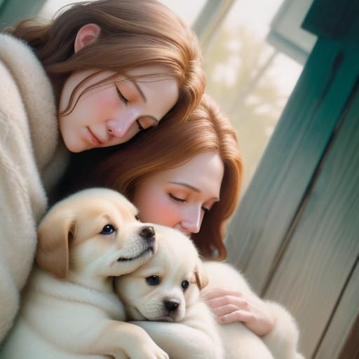 Cozy Puppies Huddle in Warm Natural Light