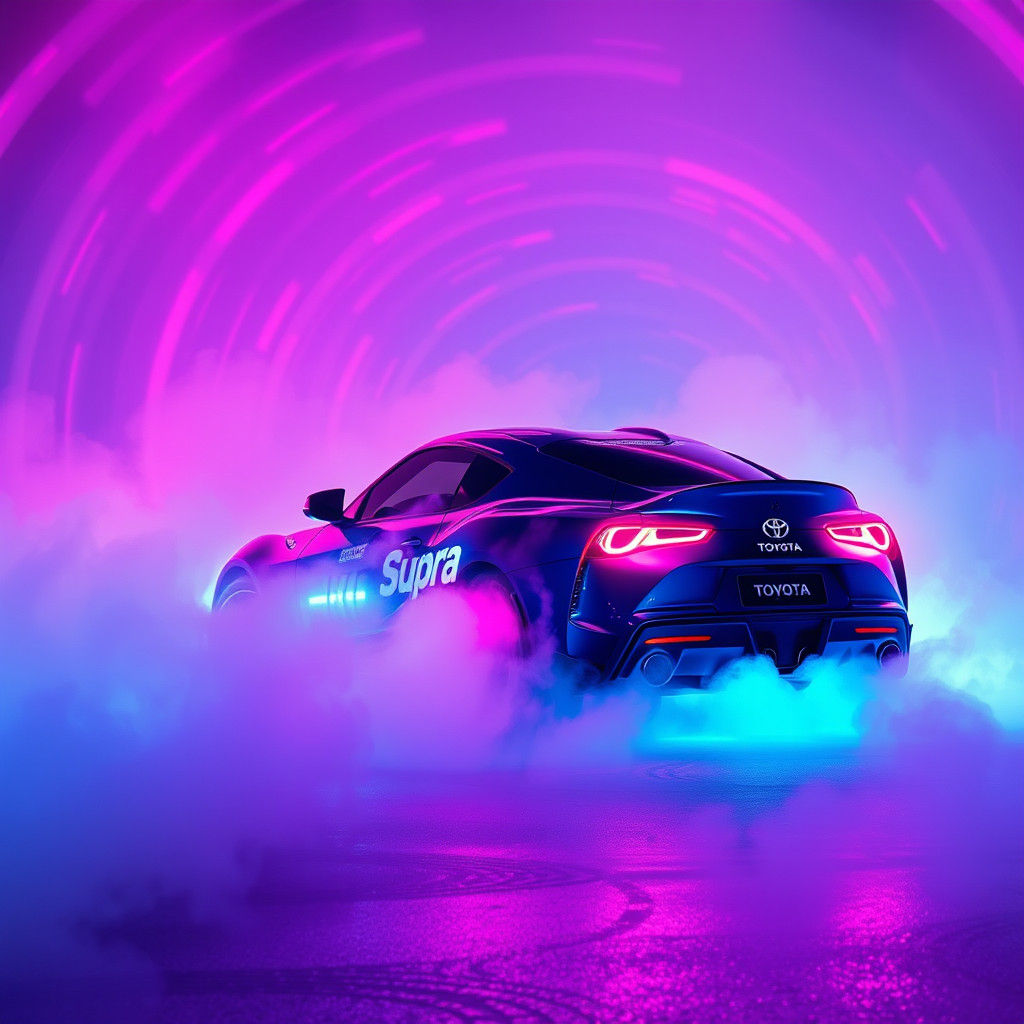 Neon Toyota Supra Burnout in Cyberpunk Style