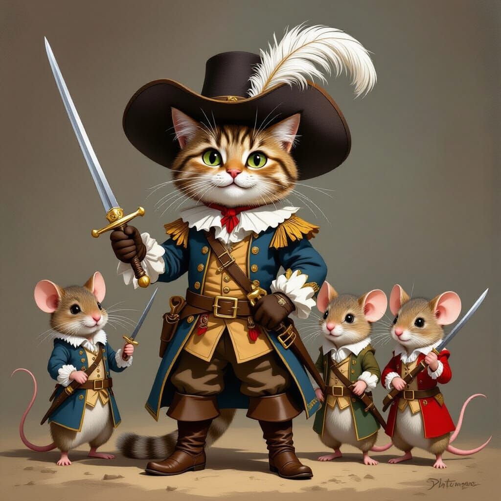 Swashbuckling Cat and Mice in 1700s France Style