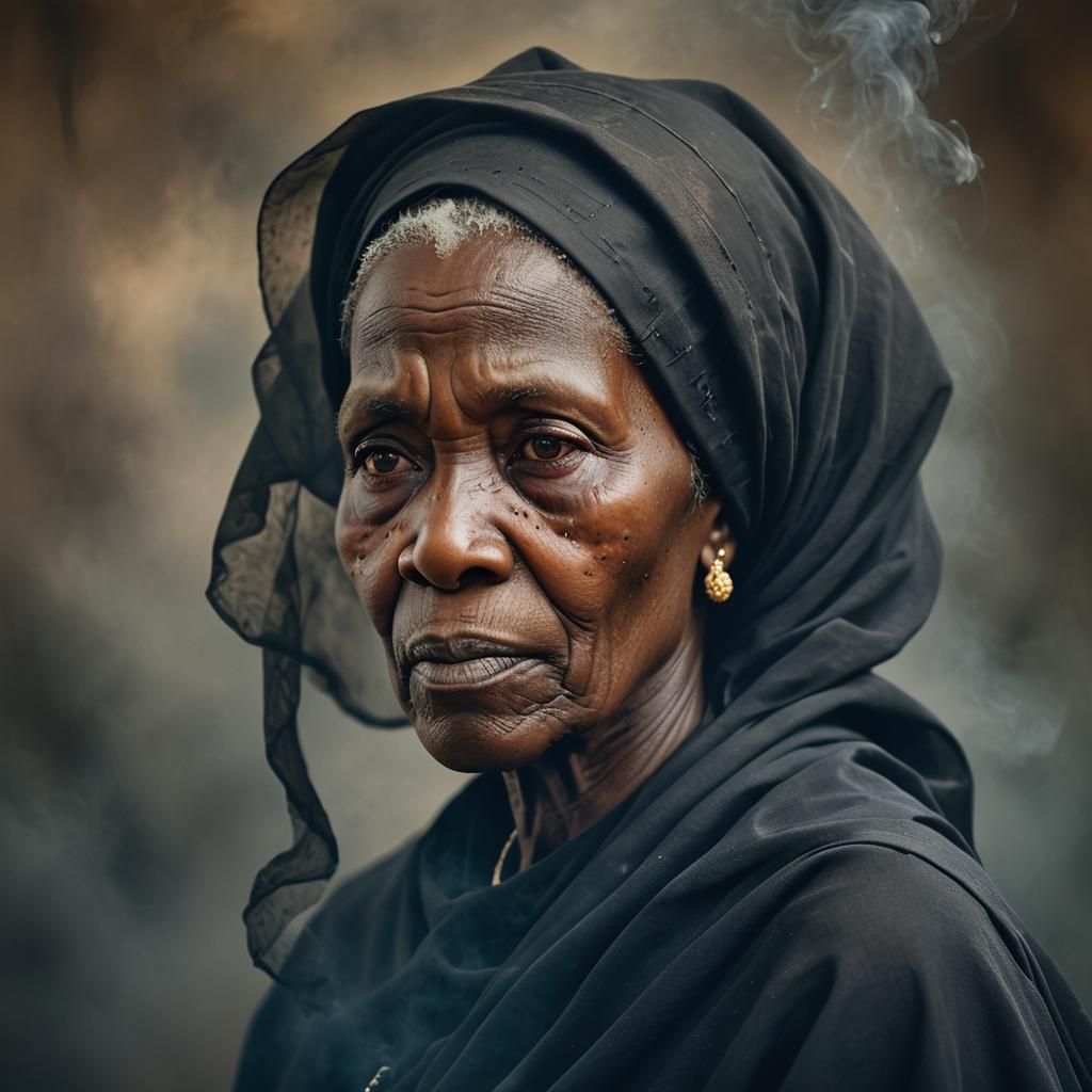 Sad Portrait of Elderly Nigerian Woman in Profile