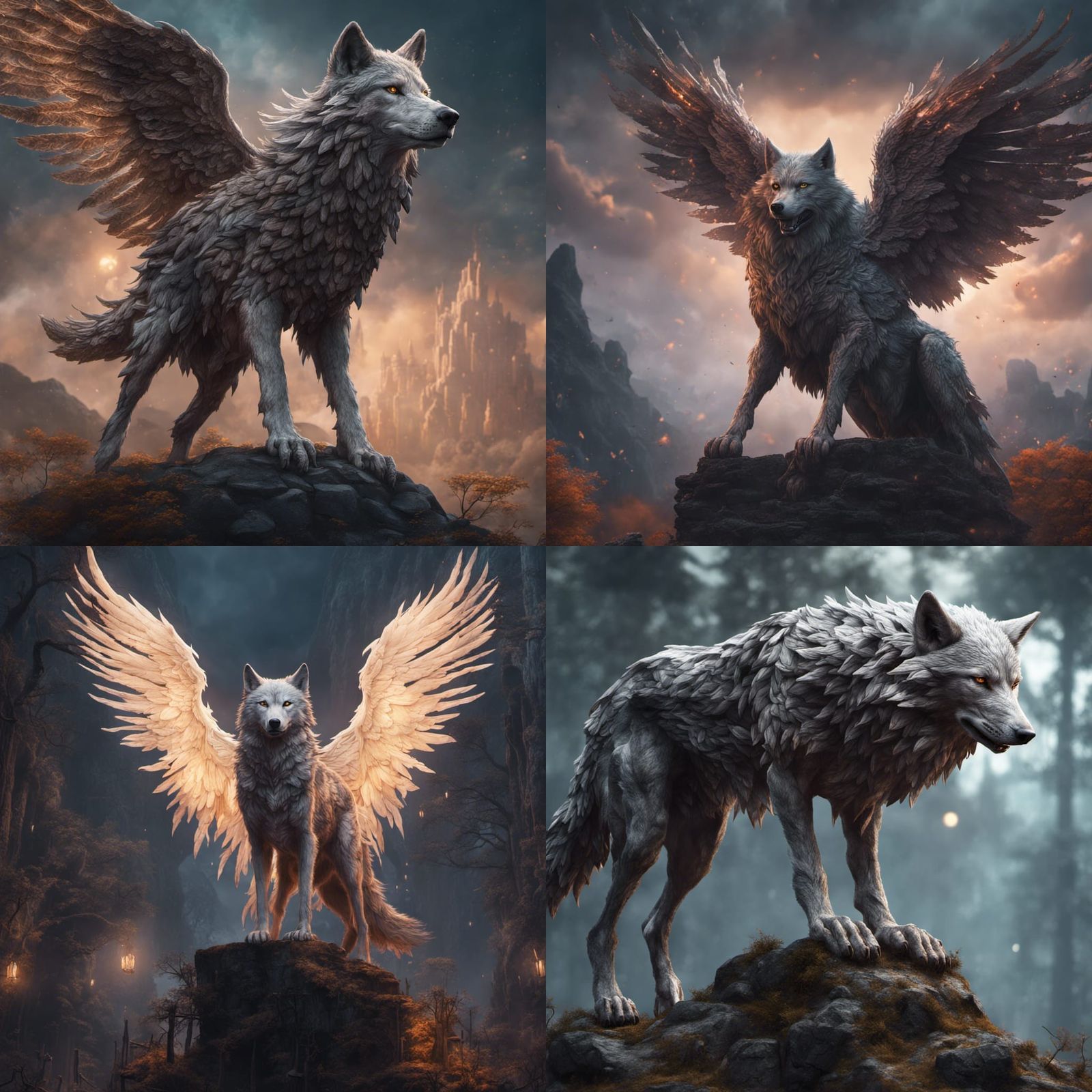 Wolf Angel in Detailed Matte Painting