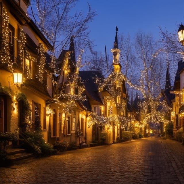 Magical Fairy Village Under Crescent Moon