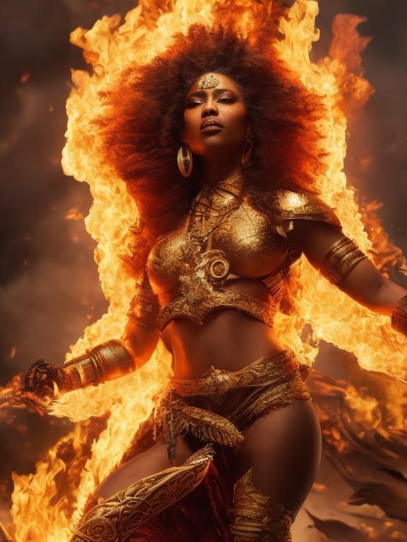 Fierce Fire Goddess Portrait in Art Nouveau Style