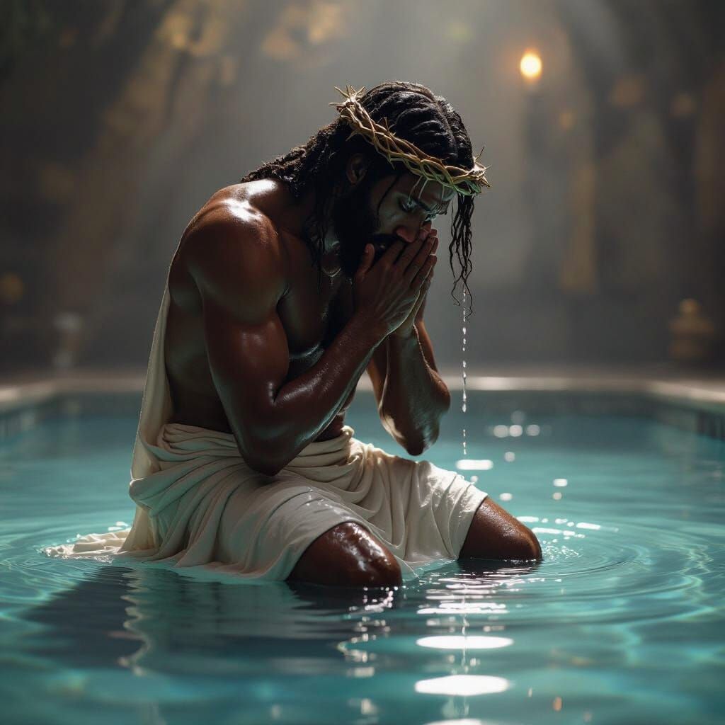 Black Jesus Weeping: Hyperrealistic Portrait in Chiaroscuro