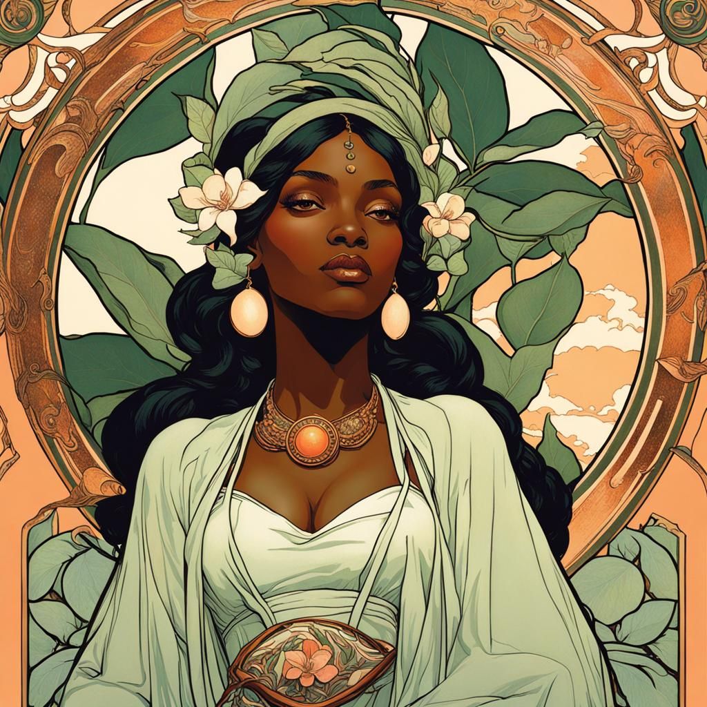 Melanin Woman in Art Nouveau Style