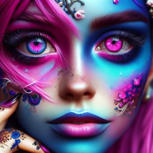 Colorful Haired Woman with Henna Tattoos