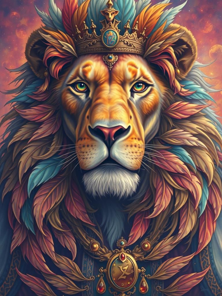 Lion King with Phoenix Traits in Dreamy Realm