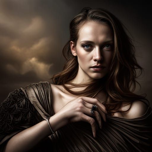 Hyperrealistic Portrait of a Woman in Moody Atmosphere