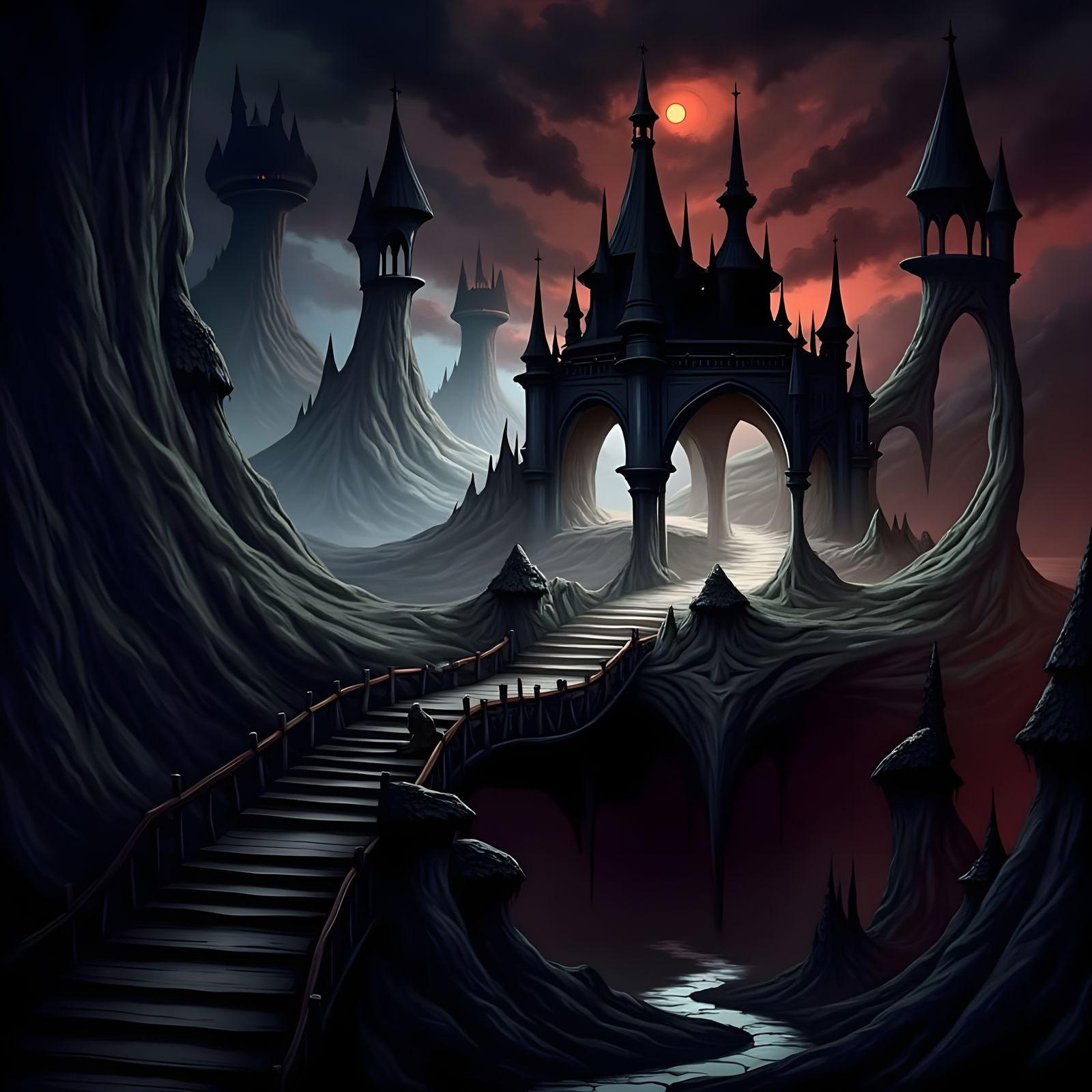 Intricate fantasy castle, fantasy landscape, Sharp contrast,...