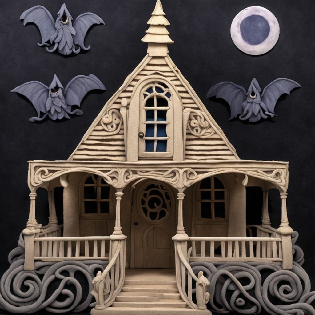 Felted Figure at Haunted Mansion in Stop Motion Style