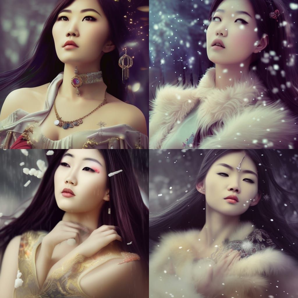 Asian Woman in Winter Wonderland: Digital Matte Painting