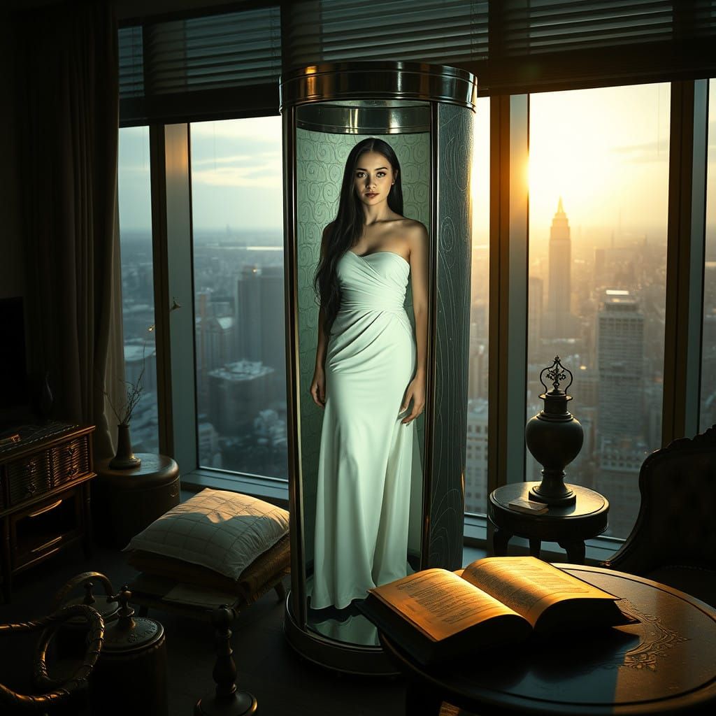 Sleek, Modern Urban Apartment in Futuristic Cityscape