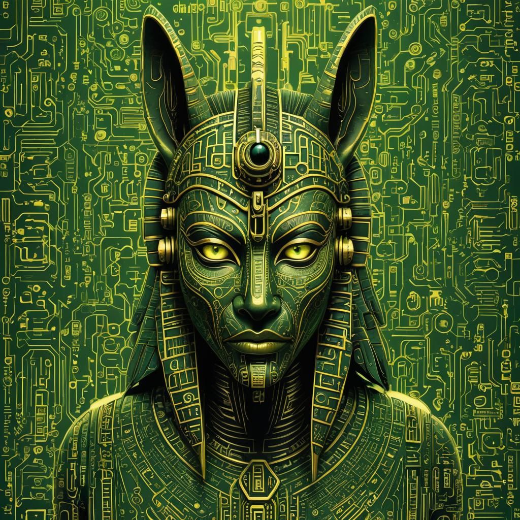 Maori Tattooed Anubis in Cyberpunk Style