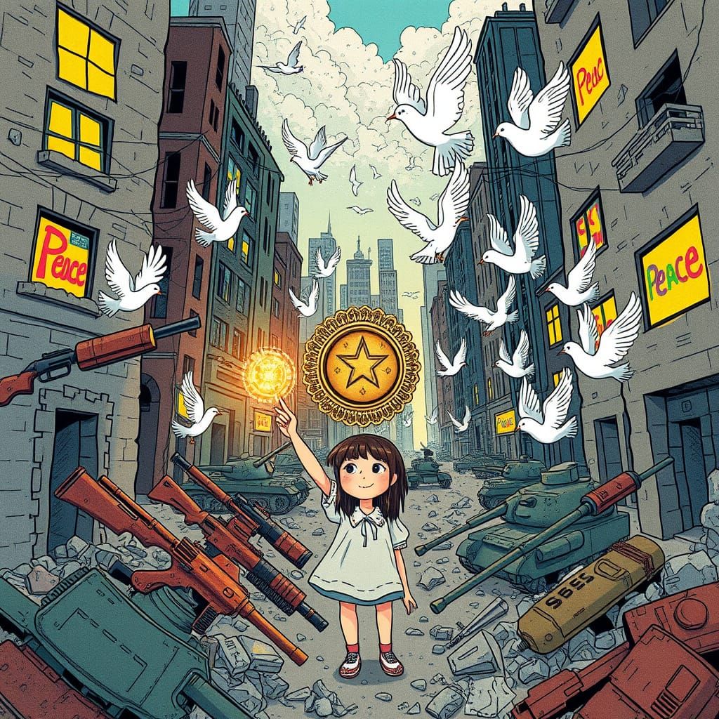 Whimsical Cityscape of Hope in Vibrant Colors