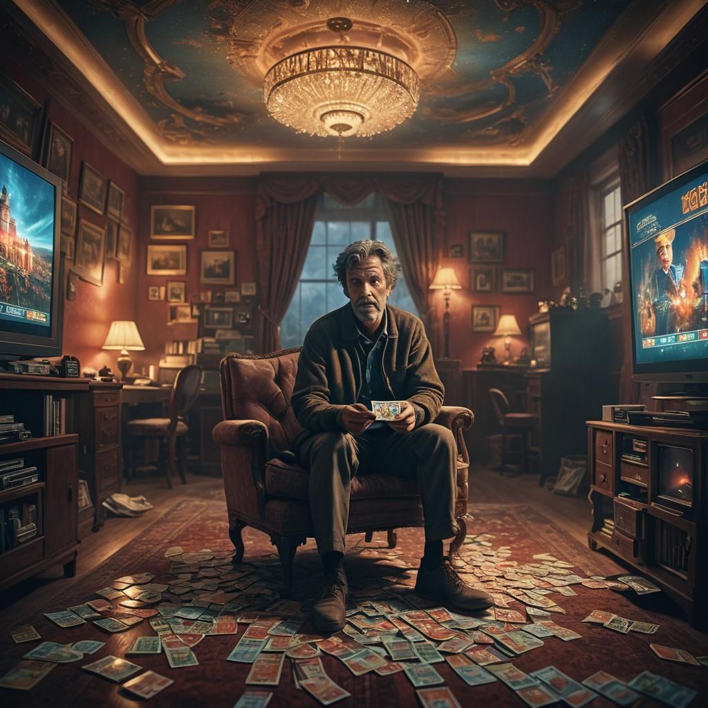 Man Stares at TV Holding Lottery Ticket