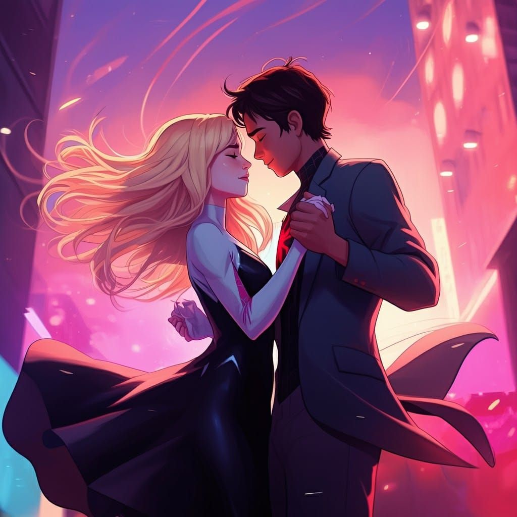 Gwen Stacy dancing with Miles Morales.