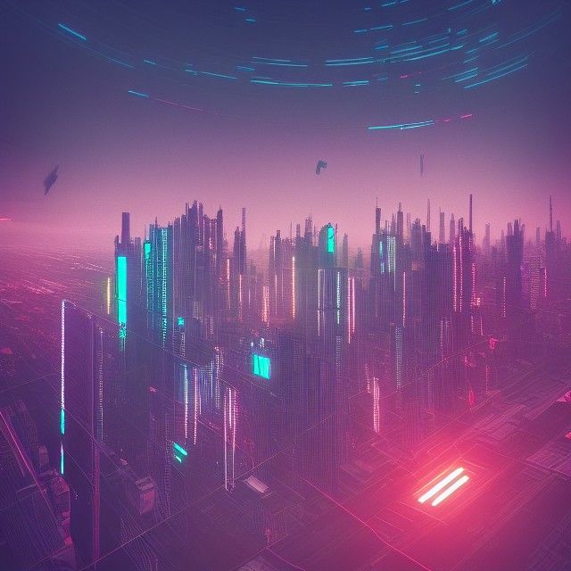 Cyberpunk Cityscape at Day and Night Transition